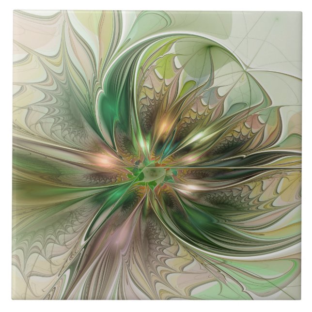 Colourful Fantasy Modern Abstract Fractal Tile (Front)