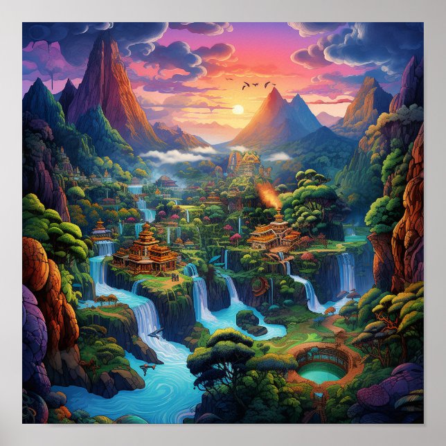 Colourful fantasy nature land landscape poster (Front)