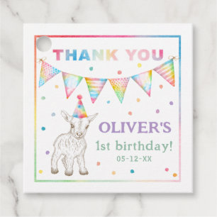 Colourful Farm Baby Goat Birthday Favour Tag