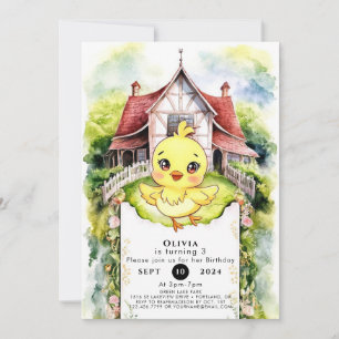 Colourful Farm Chicken Birthday Invitation