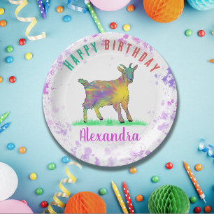 Colourful Farm Goat Girls Birthday Party Name Paper Plate