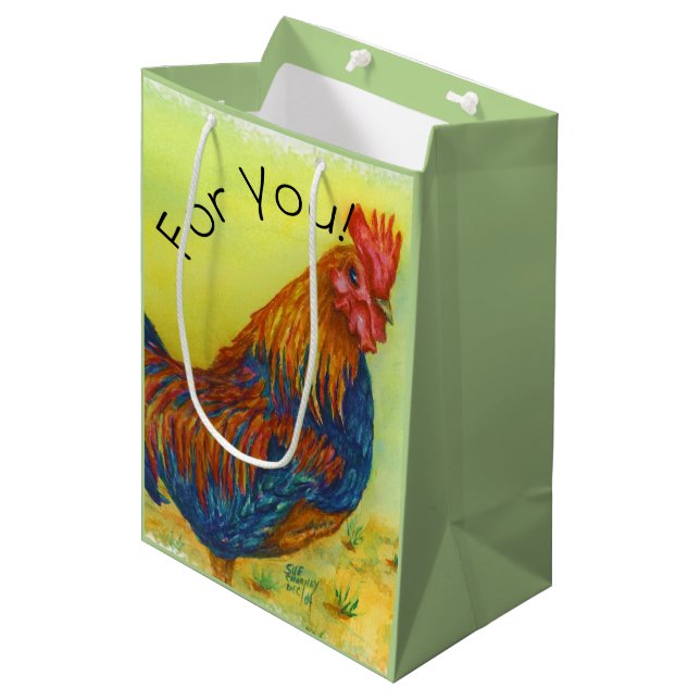 Colourful Farm Rooster Medium Gift Bag (Front Angled)