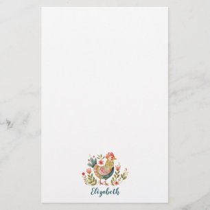 Colourful Farmhouse watercolor Rooster Stationery