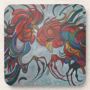 Colourful Farmyard Roosters Coaster