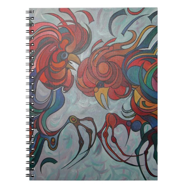 Colourful Farmyard Roosters Spiral Notebook (Front)
