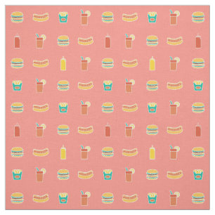 Colourful Fast food Burger Hot Dog Soda Pattern Fabric
