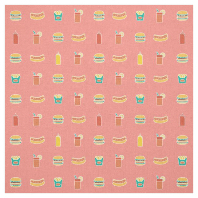 Colourful Fast food Burger Hot Dog Soda Pattern Fabric (Swatch)