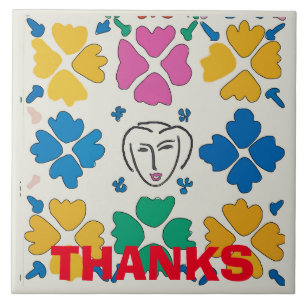 Colourful Fauvist Flowers & Face Tile