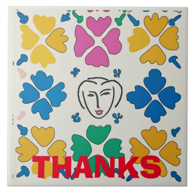Colourful Fauvist Flowers & Face Tile (Front)