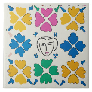 Colourful Fauvist Flowers & Face Tile
