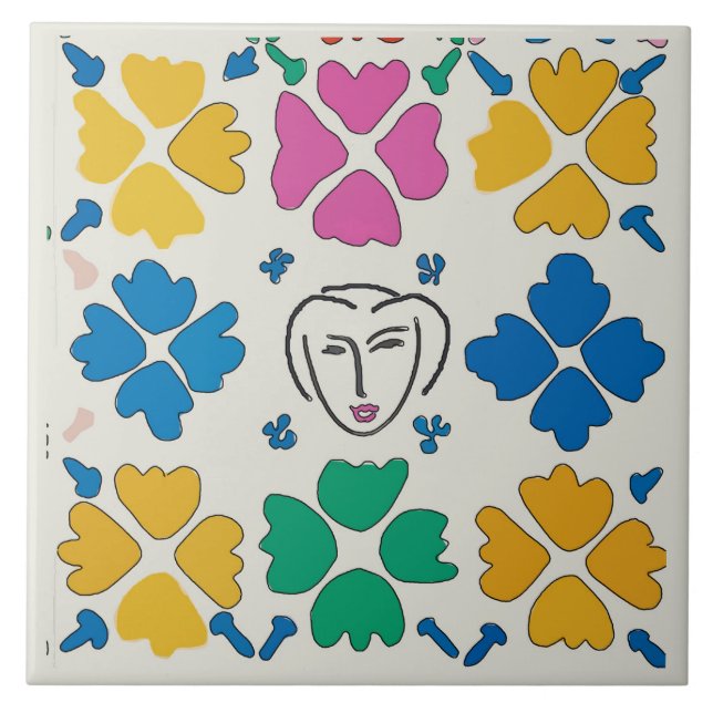 Colourful Fauvist Flowers & Face Tile (Front)