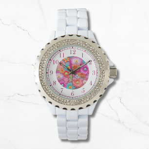 Colourful Faux Embroidered Floral Elegant Womans Watch