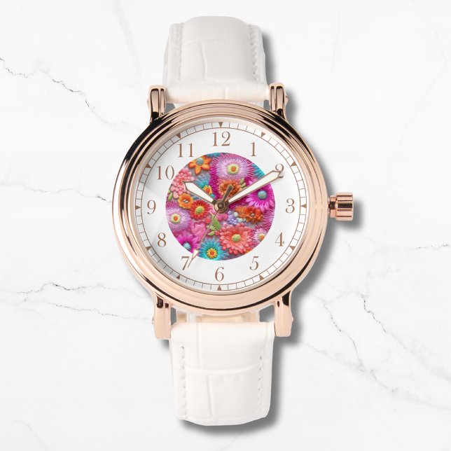 Colourful Faux Embroidered Floral Elegant Womans Watch (Creator Uploaded)