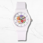 Colourful Faux Embroidered Floral Stylish Womans<br><div class="desc">Colourful Faux Embroidered Floral Stylish Womans Watches features a trendy colourful modern faux embroidery floral in pink,  purple,  orange and red on a pastel green background. Created by Evco Studio www.zazzle.com/store/evcostudio</div>