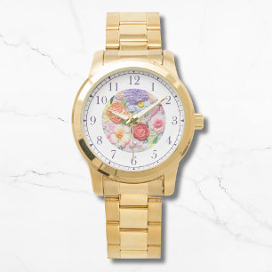 Colourful Faux Embroidered Floral Stylish Womans Watch