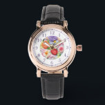 Colourful Faux Embroidered Floral Stylish Womans Watch<br><div class="desc">Colourful Faux Embroidered Floral Stylish Womans Watches features a trendy colourful modern faux embroidery floral in pink,  purple,  orange and red on a pastel green background. Created by Evco Studio www.zazzle.com/store/evcostudio</div>