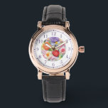 Colourful Faux Embroidered Floral Stylish Womans Watch<br><div class="desc">Colourful Faux Embroidered Floral Stylish Womans Watches features a trendy colourful modern faux embroidery floral in pink,  purple,  orange and red on a pastel green background. Created by Evco Studio www.zazzle.com/store/evcostudio</div>