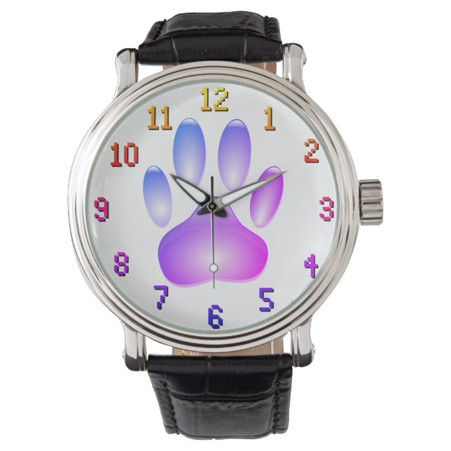 Colourful Faux Glass Dog Paw Print Watch (Front)