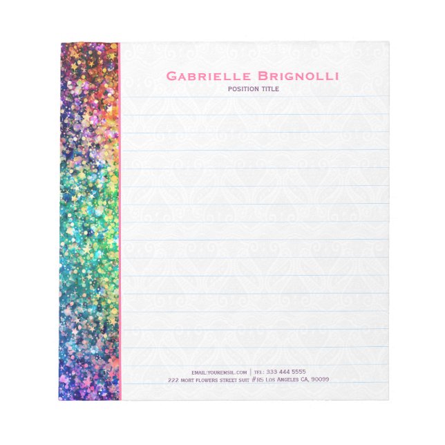 Colourful Faux Glitter And Sparkles Notepad (Front)