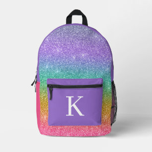 Colourful Faux Glitter Monogram Kid Girl Printed Backpack