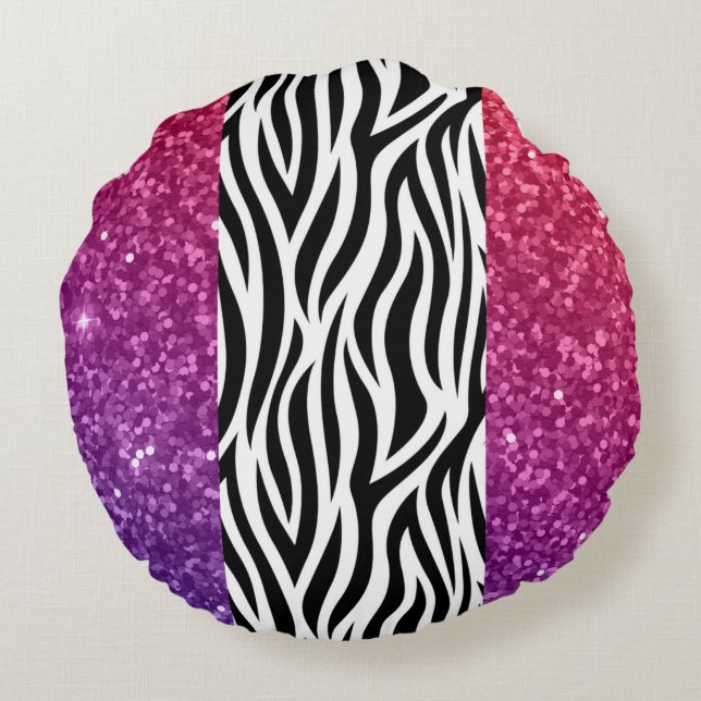 Colourful Faux  Glitter Zebra Print Throw Pillow (Back)