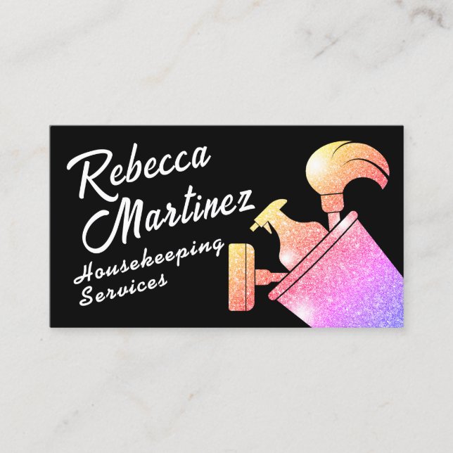 Colourful faux glittery texture cleaning tools  business card (Front)