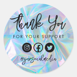 Colourful Faux Holo Trendy Thank You Classic Round Sticker