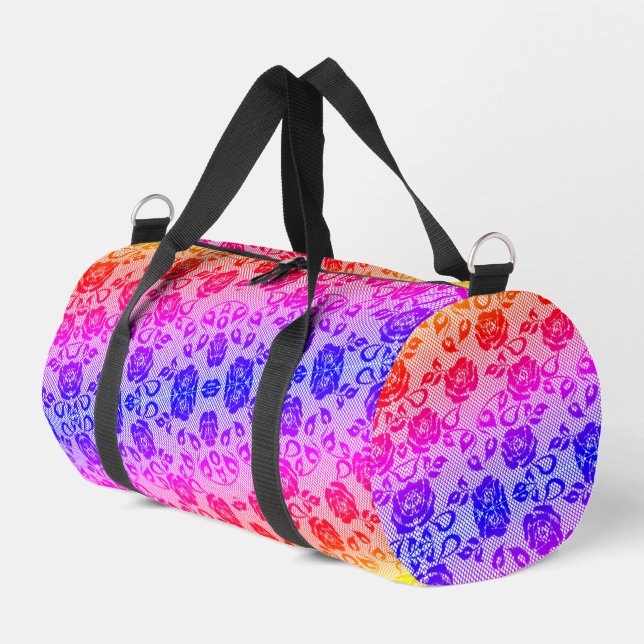 Colourful Faux Lace with Roses Fishnet Duffle Bag (Left Corner)