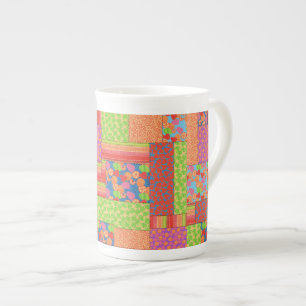 Colourful Faux Patchwork of Summer Fruits Patterns Bone China Mug
