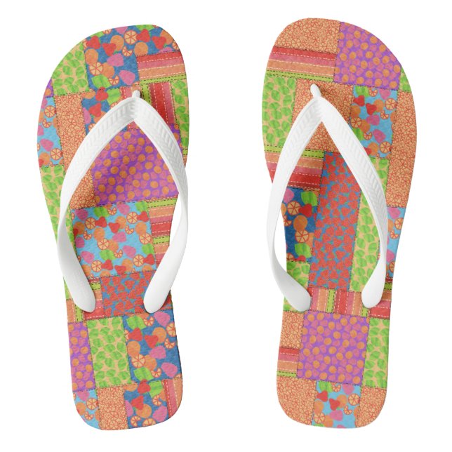 Colourful Faux Patchwork of Summer Fruits Patterns Jandals (Footbed)