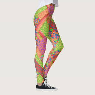 Colourful Faux Patchwork of Summer Fruits Patterns Leggings