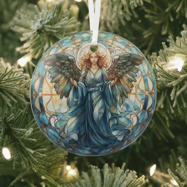 Colourful Faux Stained Glass Angel Ornament (Insitu)
