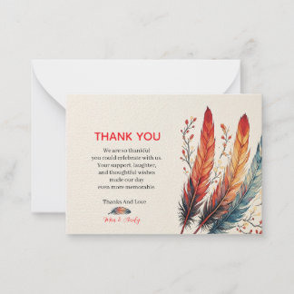 Colourful Feather and Autumn Branches Thank You Card