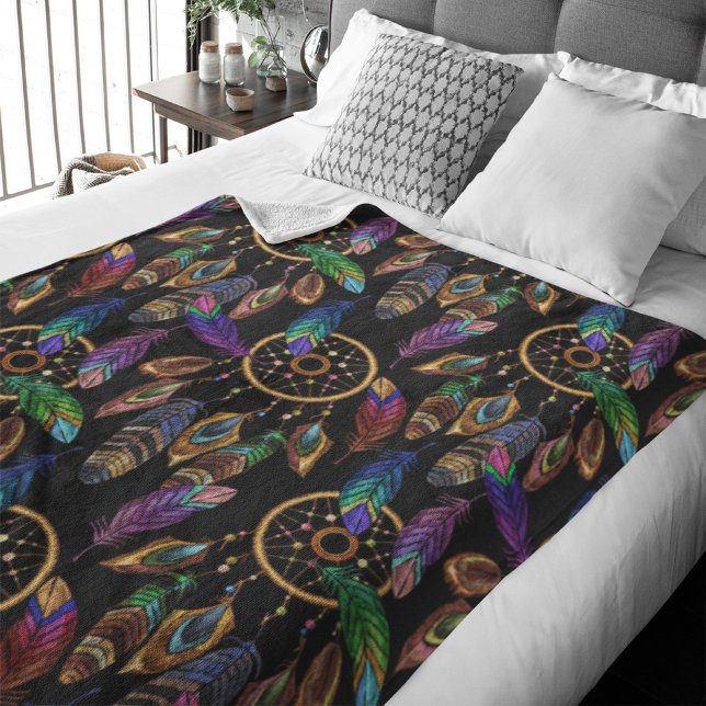 Colourful Feather Dearm Catcher Native Style Fleece Blanket (Creator Uploaded)