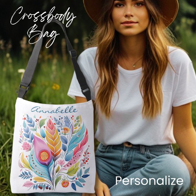 Colourful Feather Floral Tote Bag, Boho Style, (Creator Uploaded)