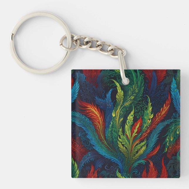 Colourful Feather pattern Key Ring (Front)