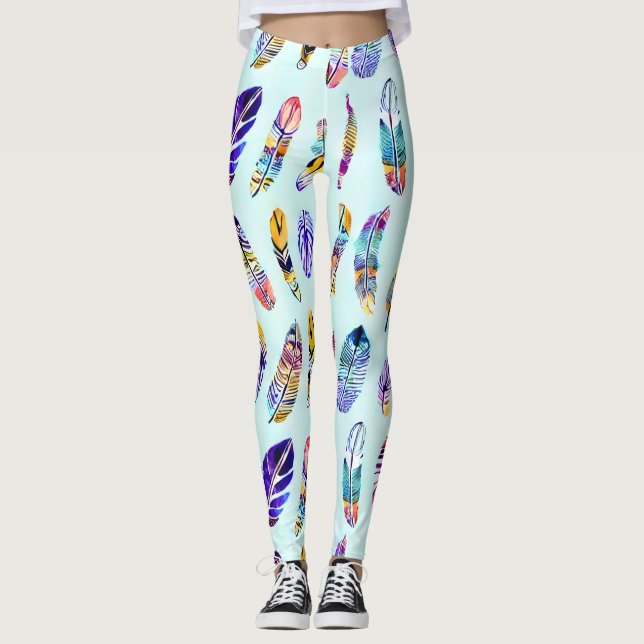 Colourful Feather Pattern Leggings (Front)