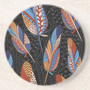Colourful Feather Pattern Seamless Background. Coaster
