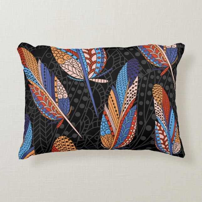 Colourful Feather Pattern Seamless Background. Decorative Cushion (Front)