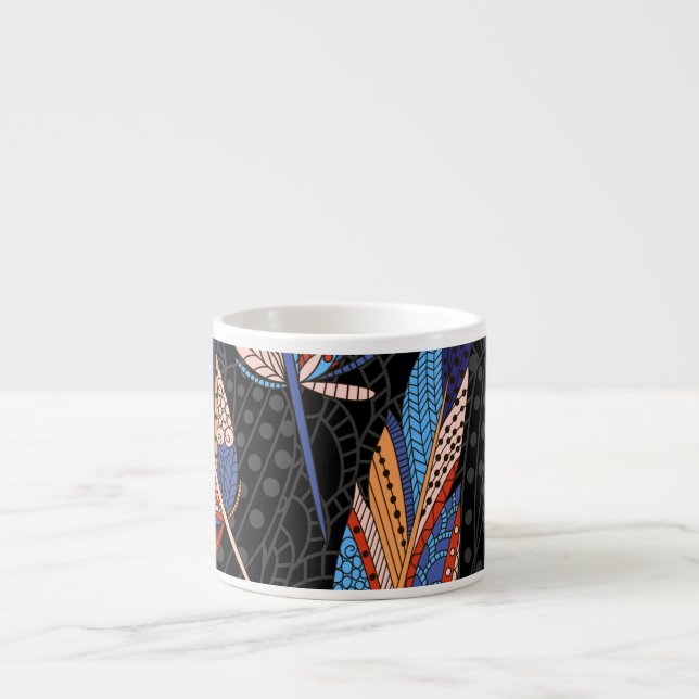 Colourful Feather Pattern Seamless Background. Espresso Cup (Front)
