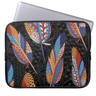 Colourful Feather Pattern Seamless Background. Laptop Sleeve