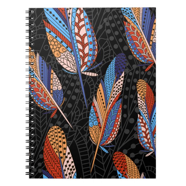 Colourful Feather Pattern Seamless Background. Notebook (Front)