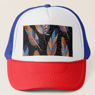 Colourful Feather Pattern Seamless Background. Trucker Hat