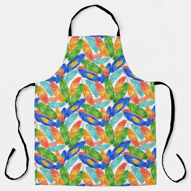 Colourful Feather Pattern — Watercolor Abstract De Apron (Front)