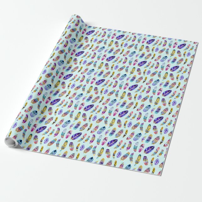 Colourful Feather Pattern Wrapping Paper (Unrolled)
