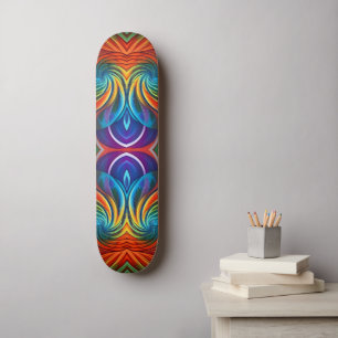 Colourful feather swirl skateboard