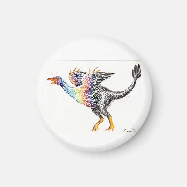 Colourful feathered dinosaur magnet (Front)