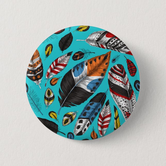 Colourful feathers 6 cm round badge (Front)