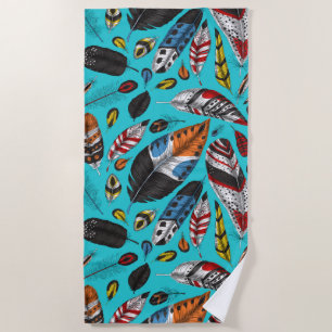 Colourful feathers beach towel