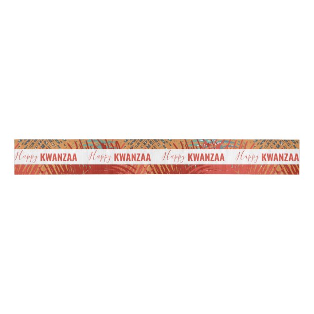 colourful feathers Black Holiday Happy Kwanzaa Grosgrain Ribbon (Front)